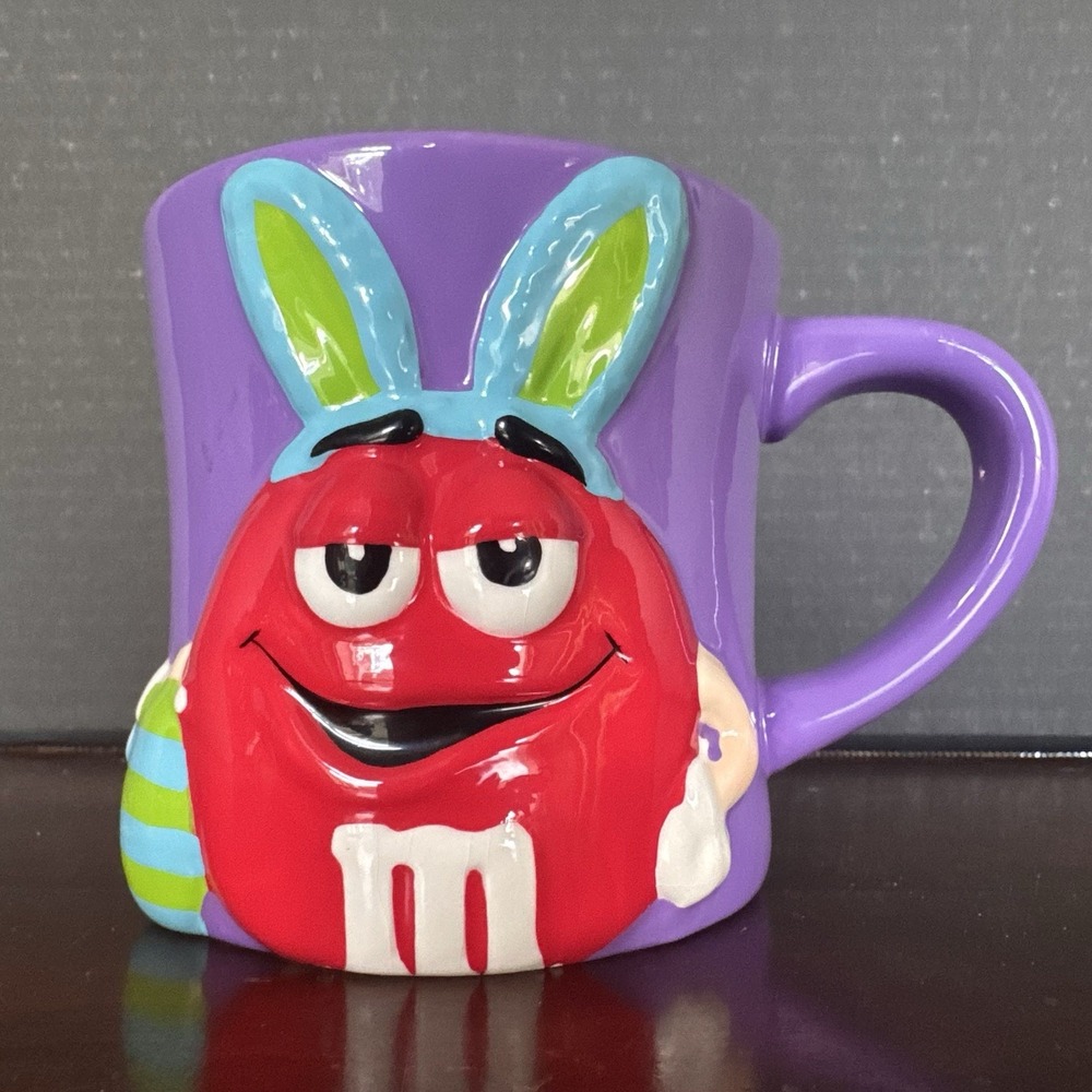 RED M & M EASTER BUNNY RABBIT COFFEE CUP LARGE LAVENDER PURPLE GALERIE MUG